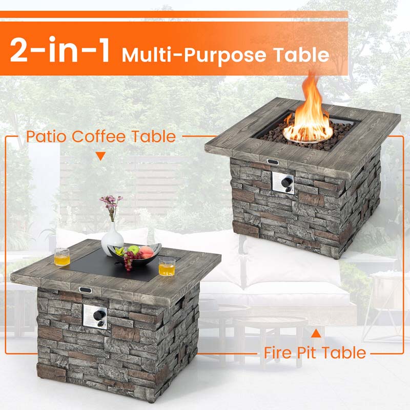 Eletriclife 34.5 Inch Square Propane Gas Fire Pit Table with Lava Rock and PVC Cover