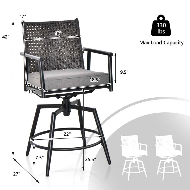 Eletriclife 360 Degree Swivel Bar Stool with Metal Frame and PE Rattan Backrest