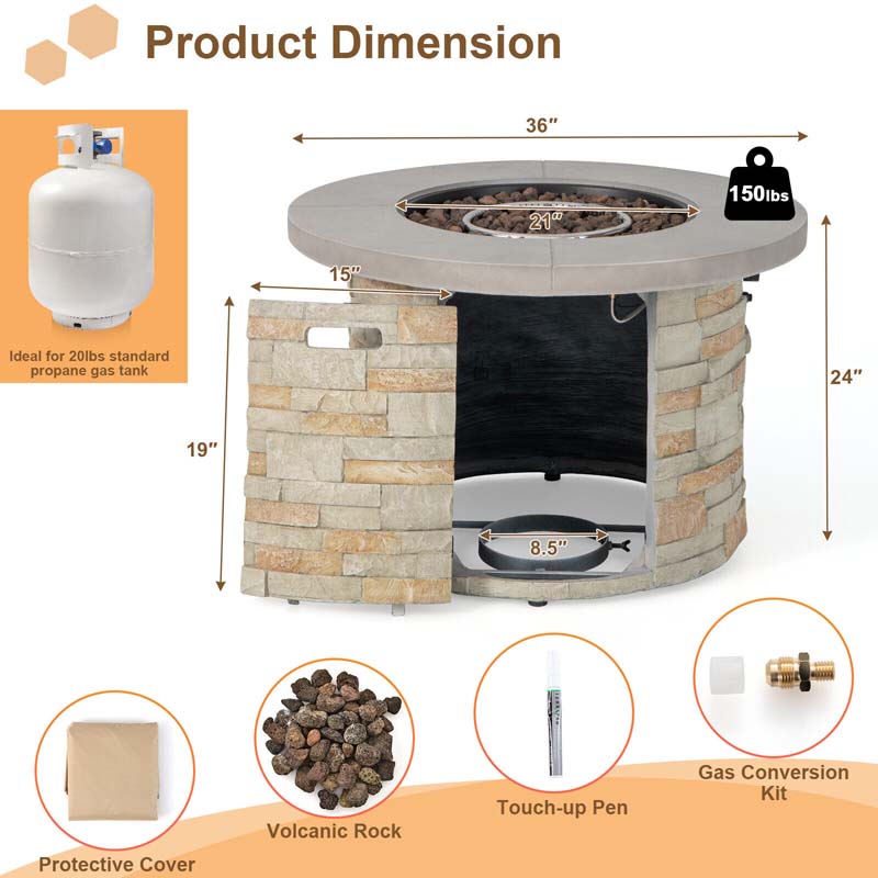 Eletriclife 36 Inch Propane Gas Fire Pit Table with Lava Rock and PVC cover