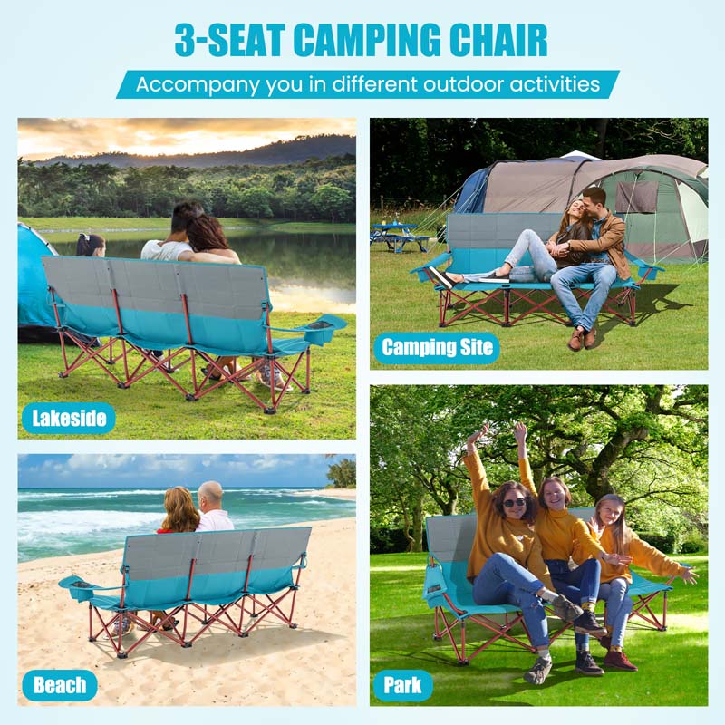 Eletriclife 3 Person Folding Camping Chair with 2 Cup Holders