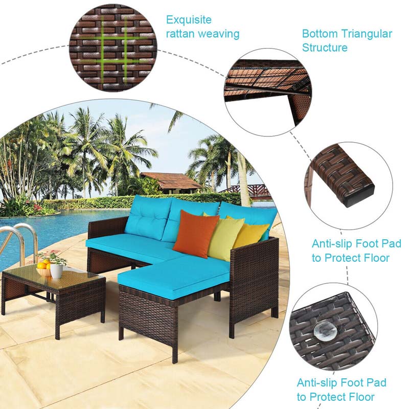 Eletriclife 3 Piece Outdoor Patio Corner Rattan Sofa Set