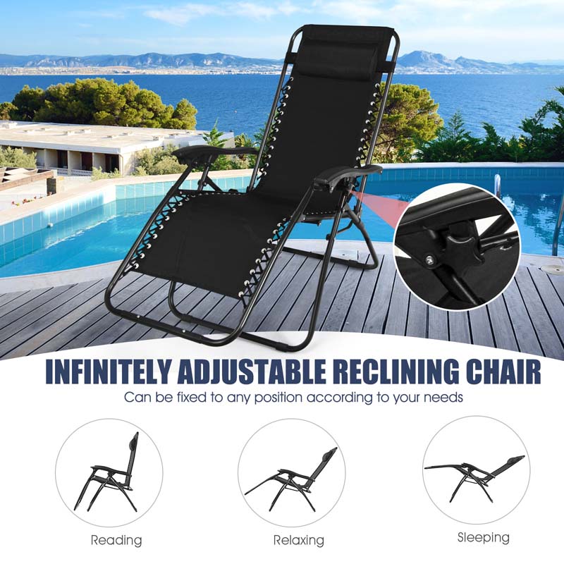 Eletriclife 3 Pieces Folding Portable Zero Gravity Reclining Lounge Chairs Table Set