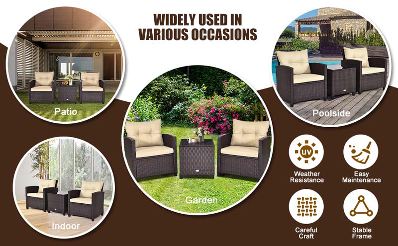 Eletriclife 3 Pieces Patio Rattan Furniture Set with Cushion