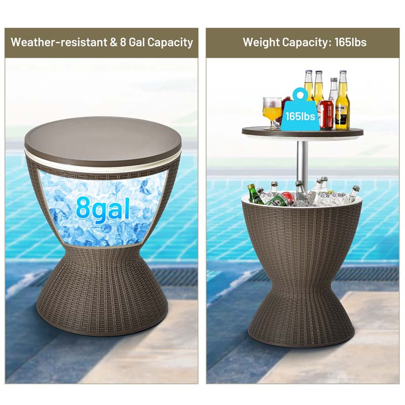 Eletriclife 3 in 1 8 Gallon Rattan Cooler Patio Bar Table with Ice Bucket