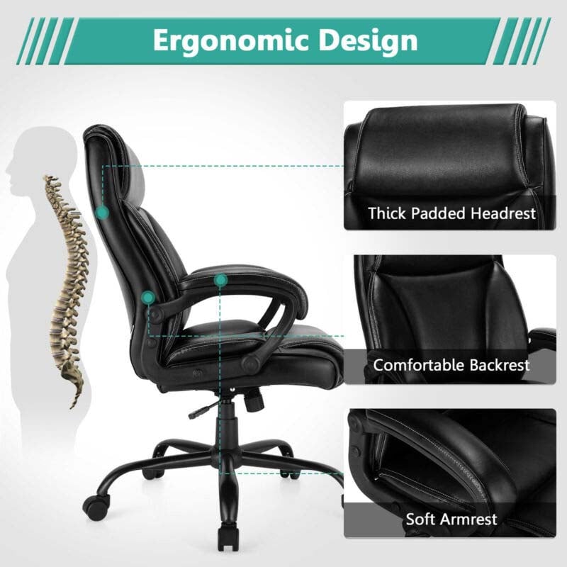Eletriclife 400lbs Big Tall Adjustable High Back Leather Office Chair