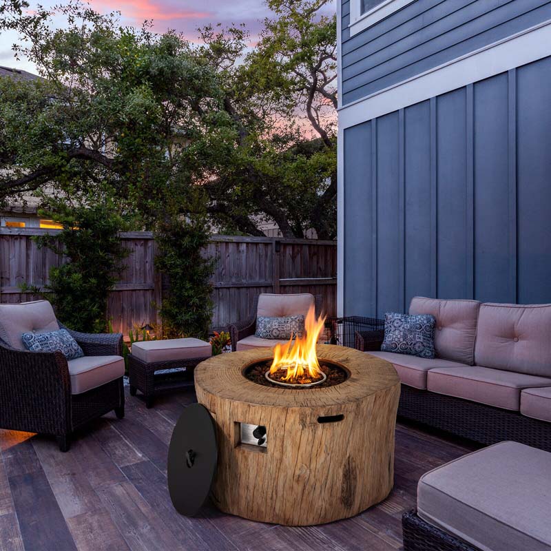 Eletriclife 40 Inch Round Propane Gas Fire Pit Table Wood-Like Surface