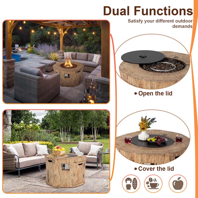 Eletriclife 40 Inch Round Propane Gas Fire Pit Table Wood-Like Surface