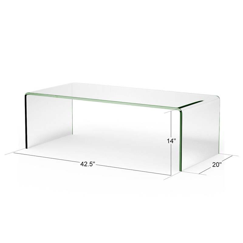 Eletriclife 42 x 19.7 Inch Clear Tempered Glass Coffee Table with Rounded Edges