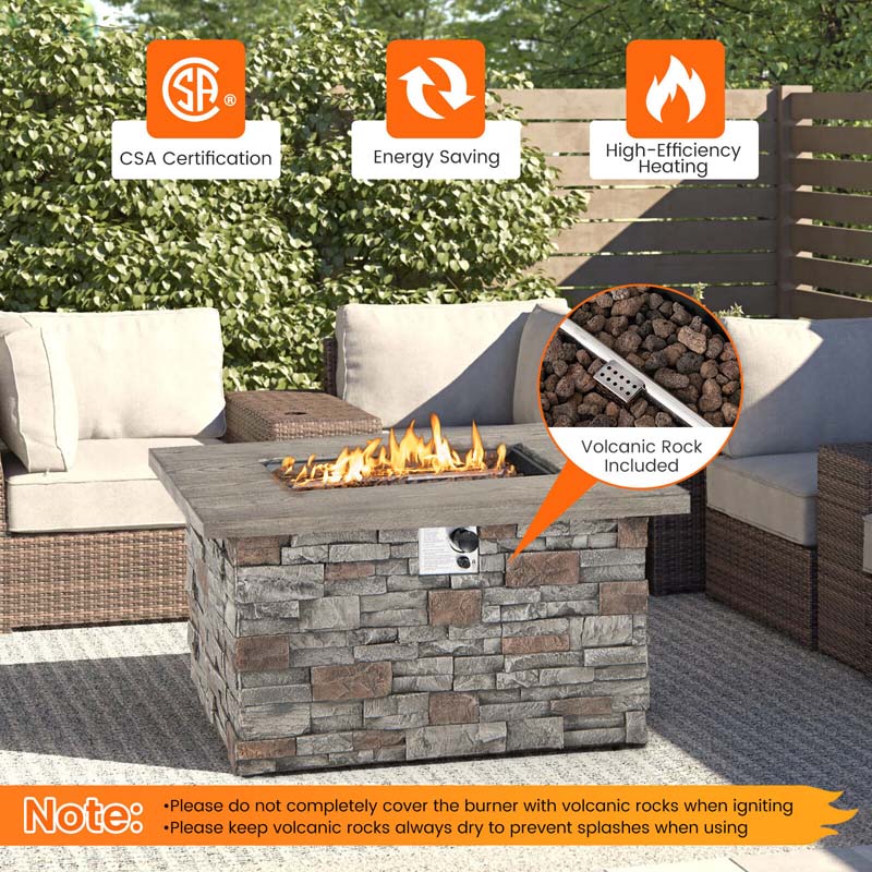 Eletriclife 43.5 Inch Rectangle Faux Stone Propane Gas Fire Pit Table with Lava Rock and PVC Cover