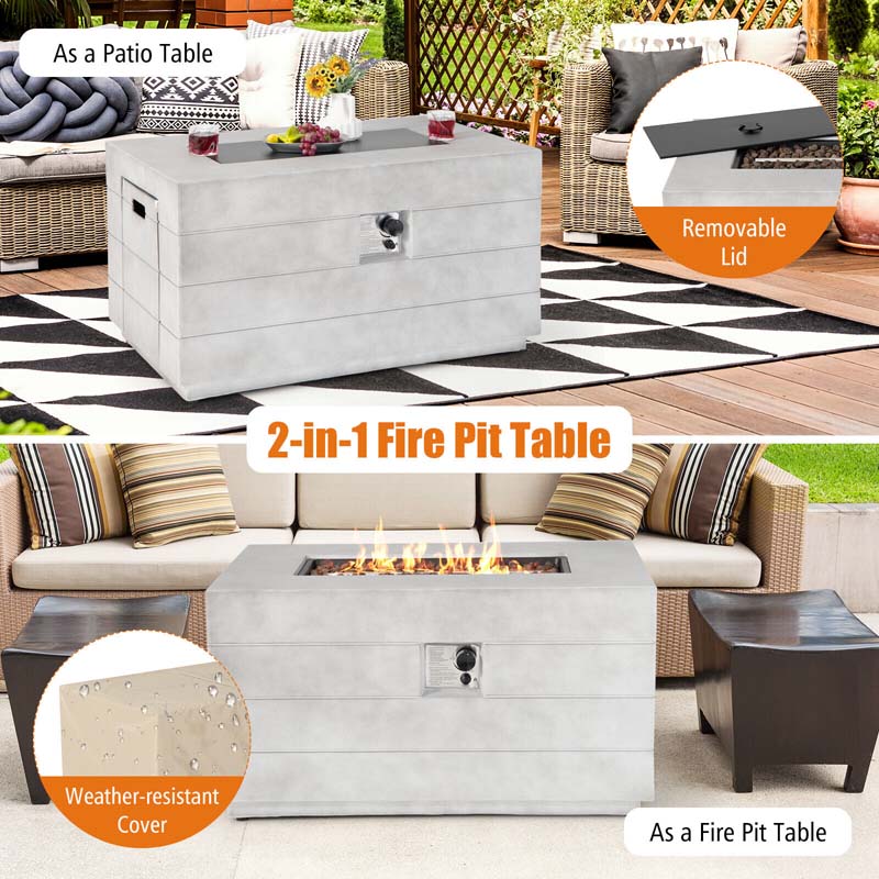 Eletriclife 43 Inch Rectangular Concrete Propane Fire Pit Table with Lava Rocks and Cover