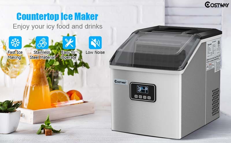 Eletriclife 48LBS per 24H Stainless Steel Self-Clean Ice Maker Machine with LCD Display