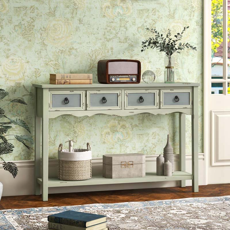 Eletriclife 48 Inch Farmhouse Console Table with 2 Drawers and Open Storage Shelf