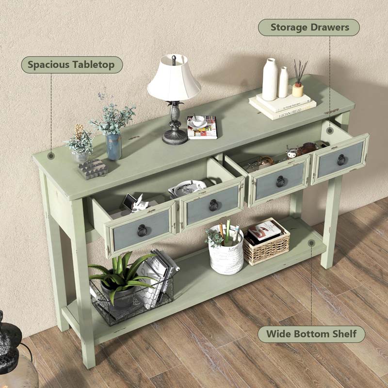 Eletriclife 48 Inch Farmhouse Console Table with 2 Drawers and Open Storage Shelf