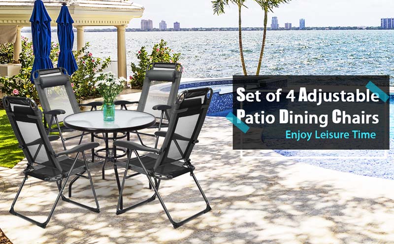 Eletriclife 4 Pcs Patio Garden Adjustable Reclining Folding Chairs with Headrest