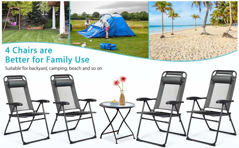 Eletriclife 4 Pcs Patio Garden Adjustable Reclining Folding Chairs with Headrest