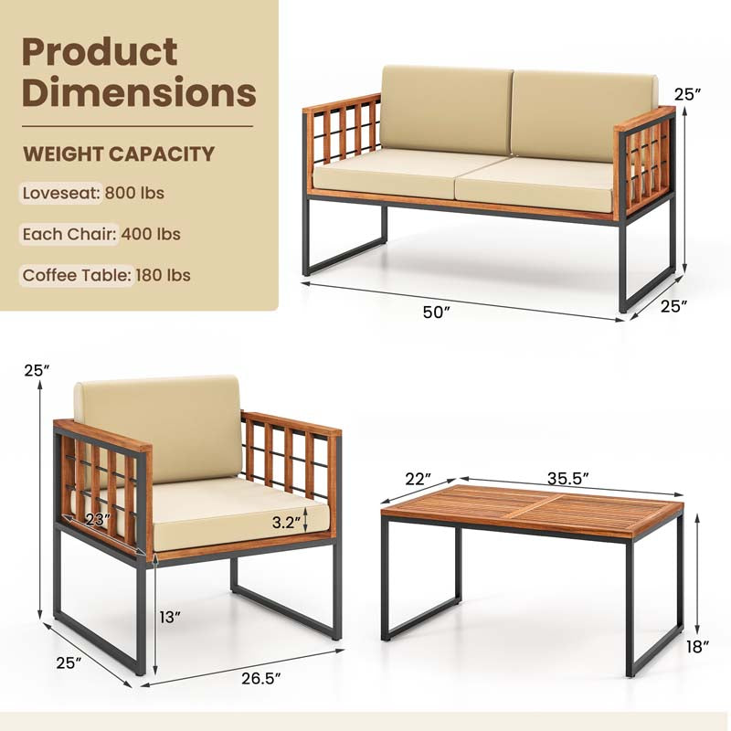 Eletriclife 4 Pieces Acacia Wood Outdoor Sofa Set