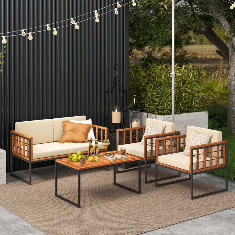 Eletriclife 4 Pieces Acacia Wood Outdoor Sofa Set