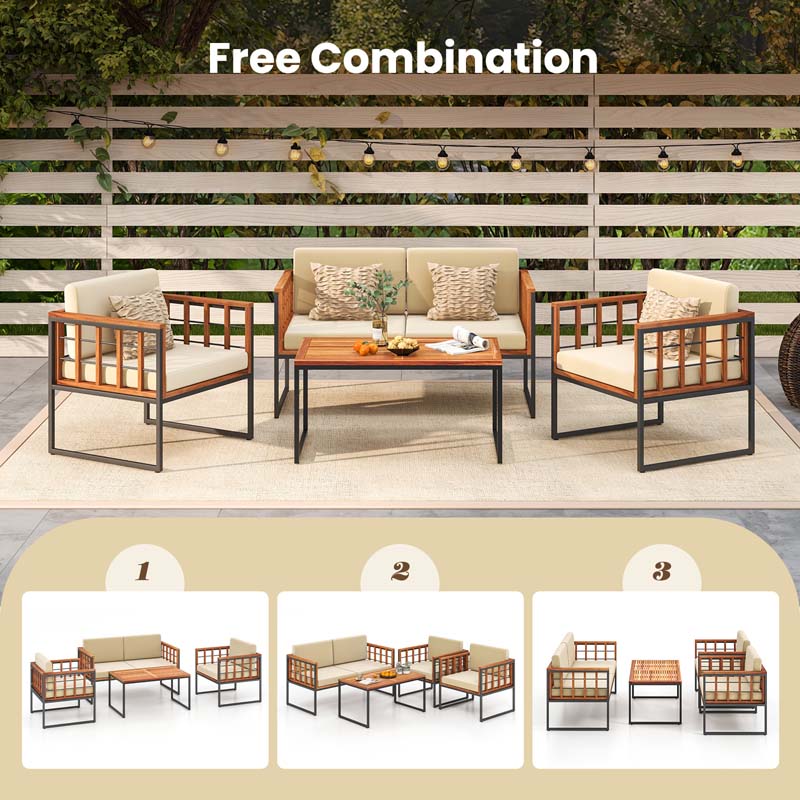 Eletriclife 4 Pieces Acacia Wood Outdoor Sofa Set