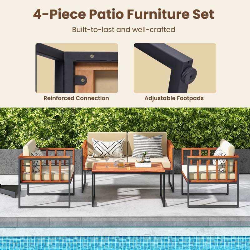 Eletriclife 4 Pieces Acacia Wood Outdoor Sofa Set