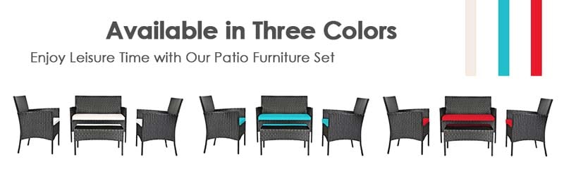 Eletriclife 4 Pieces Patio Rattan Cushioned Sofa Set with Tempered Glass Coffee Table