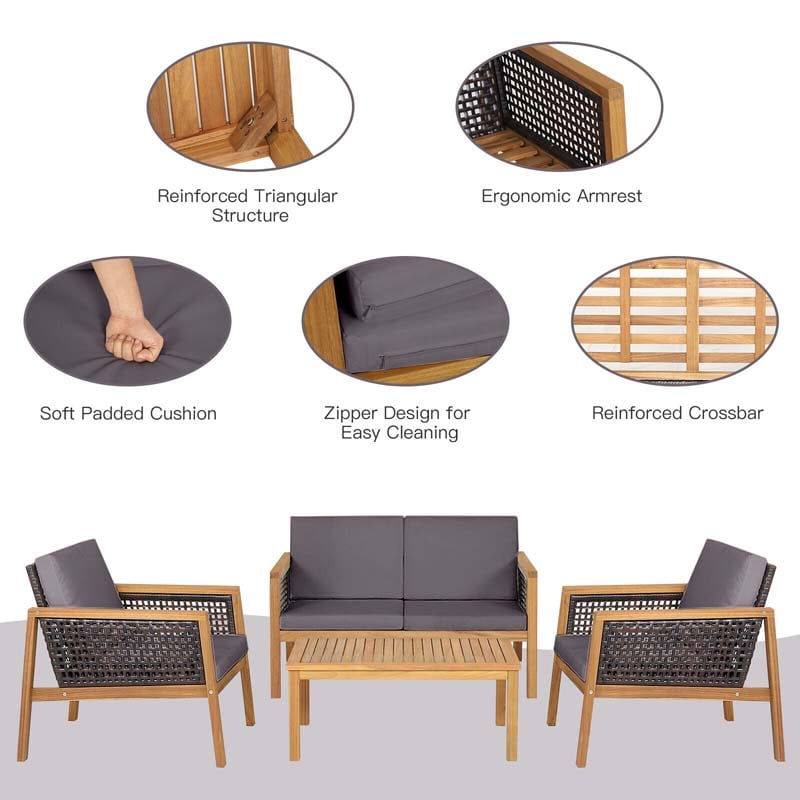 Eletriclife 4 Pieces Patio Rattan Furniture Set with Removable Cushions