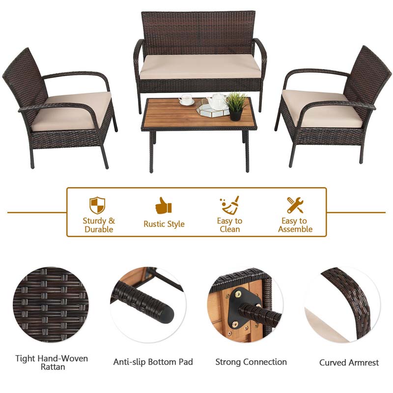 Eletriclife 4 Pieces Patio Rattan Outdoor Conversation Set with Cushions