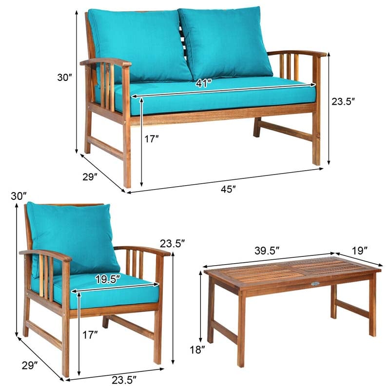 Eletriclife 4 Pieces Wooden Patio Sofa Chair Set with Cushion