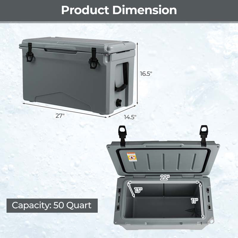 Eletriclife 50 QT Rotomolded Cooler Insulated Portable Ice Chest with Integrated Cup Holders