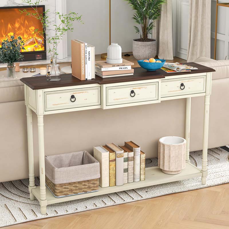 Eletriclife 52 Inch Farmhouse Console Table with 3 Drawers and Open Storage Shelf 