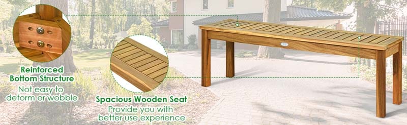 Eletriclife 52 Inch Outdoor Acacia Wood Dining Bench Chair