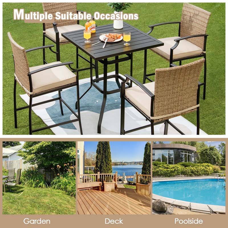 Eletriclife 5 Pcs Outdoor Rattan Bistro Bar Stool Table Set with Cushions