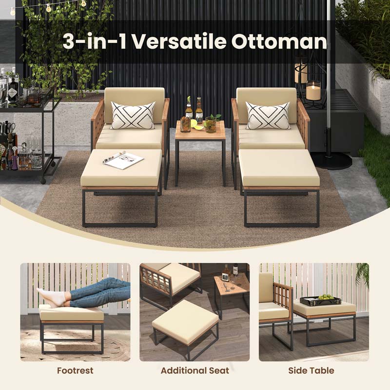 Eletriclife 5 Piece Outdoor Furniture Set Acacia Wood Chair Set with Ottomans and Coffee Table