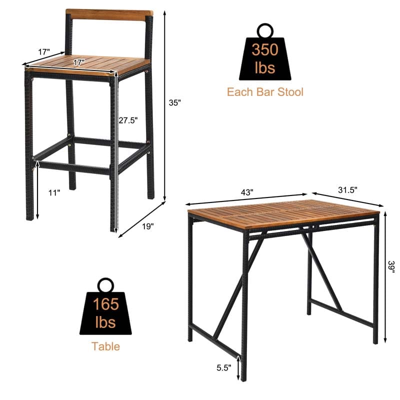 Eletriclife 5 Pieces Outdoor Acacia Wood and PE Rattan Bar Set