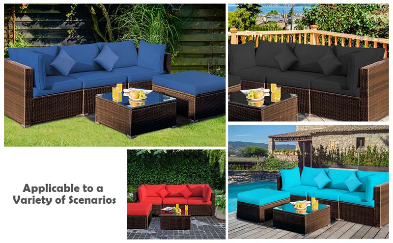 Eletriclife 5 Pieces Outdoor Patio Rattan Furniture Sectional Set with Cushions