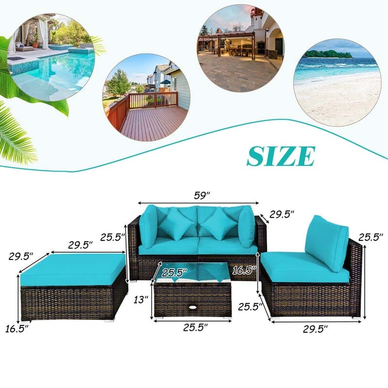 Eletriclife 5 Pieces Outdoor Patio Rattan Furniture Sectional Set with Cushions