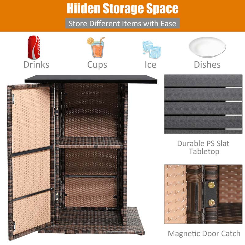 Eletriclife 5 Pieces Patio Rattan Bar Table Stool Set Hidden Storage Shelf Cushioned