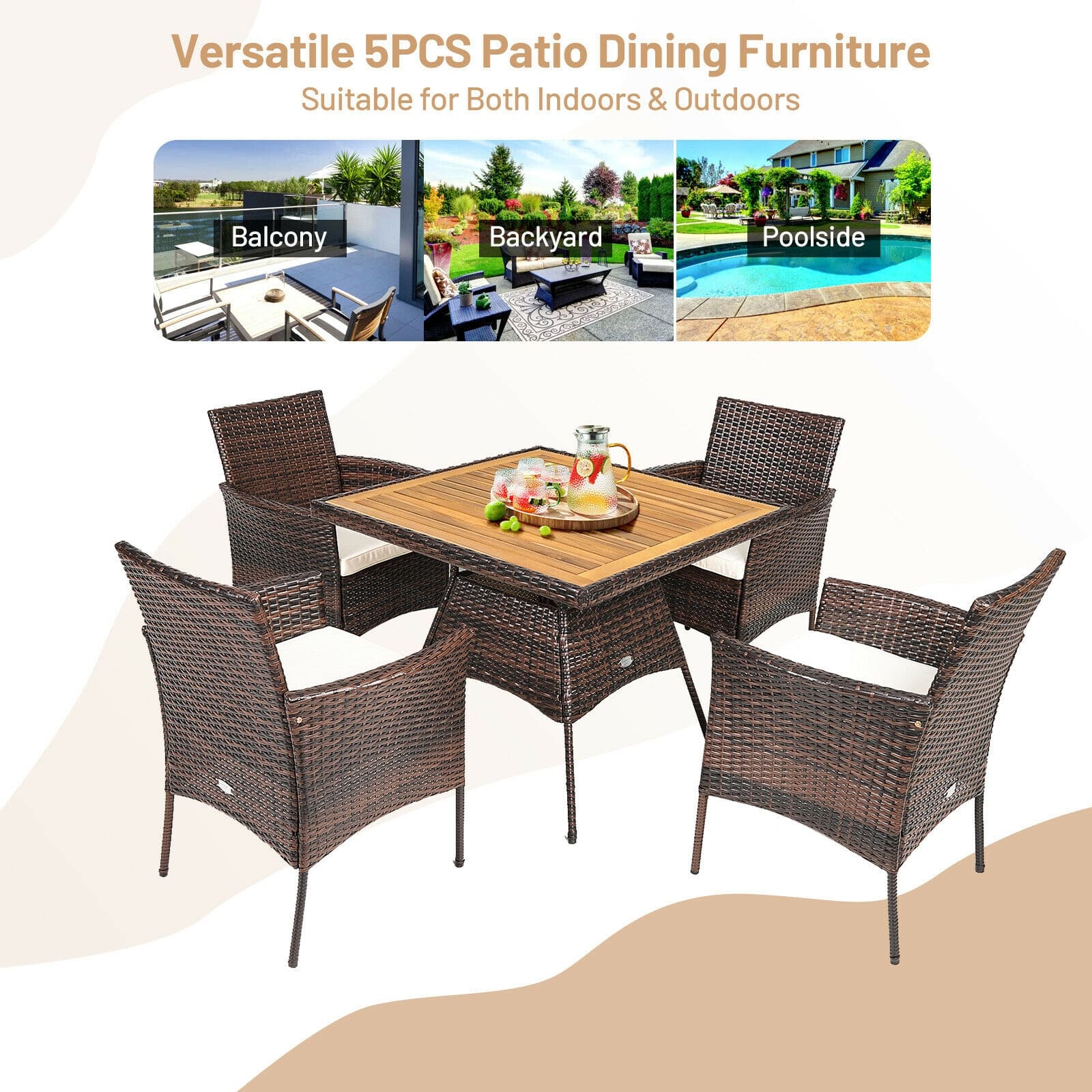 Eletriclife 5 Pieces Patio Rattan Dining Furniture Set