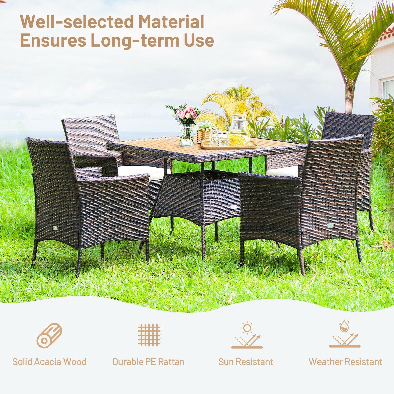 Eletriclife 5 Pieces Patio Rattan Dining Furniture Set