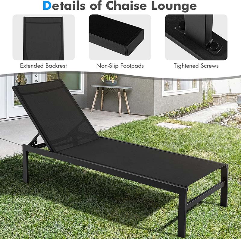 Eletriclife 6-Position Chaise Lounge Chairs with Rustproof Aluminium Frame