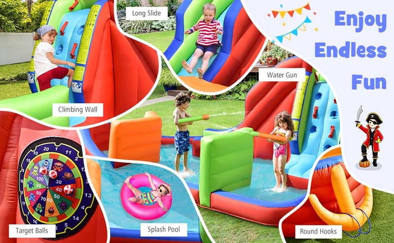 Eletriclife 6-in-1 Kids Pirate Ship Water Slide Inflatable Bounce House with Water Guns
