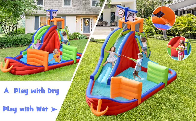 Eletriclife 6-in-1 Kids Pirate Ship Water Slide Inflatable Bounce House with Water Guns