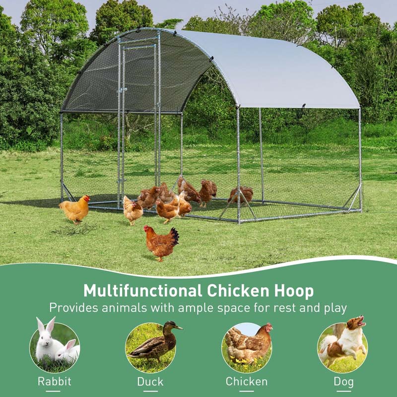 Eletriclife 6.2 Feet Large Metal Chicken Coop Outdoor Galvanized Dome Cage with Cover