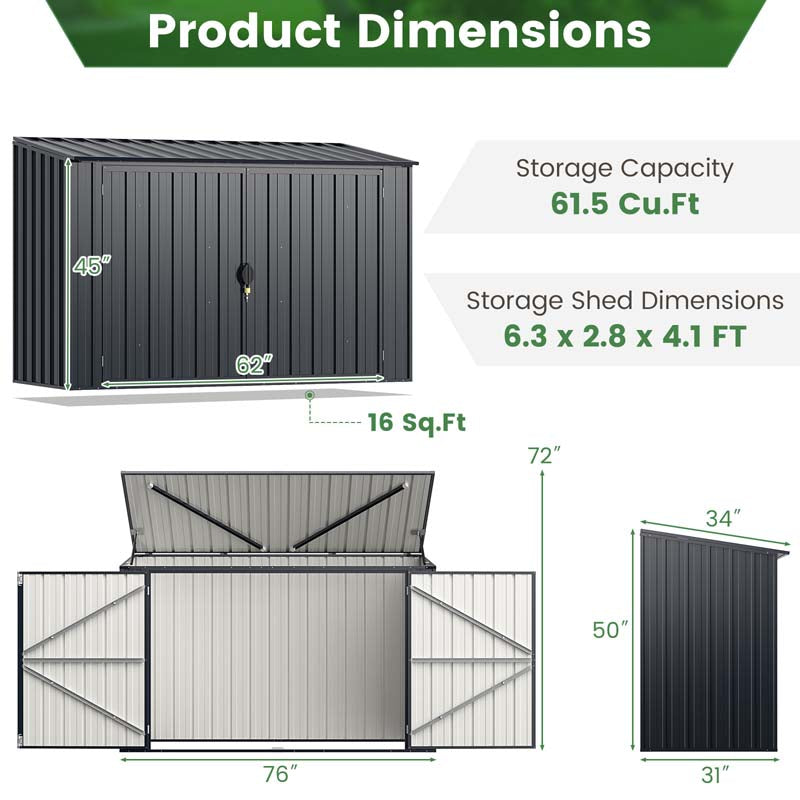 Eletriclife 6.3 x 2.8 FT Metal Outdoor Storage Shed Rustproof Steel Tool Shed with Lockable Door