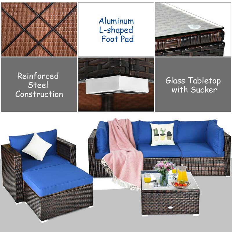 Eletriclife 6 Pieces Patio Rattan Furniture Set with Sectional Cushion