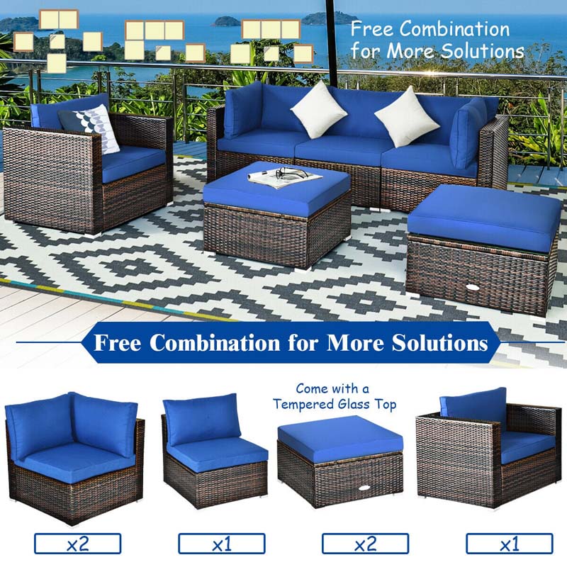 Eletriclife 6 Pieces Patio Rattan Furniture Set with Sectional Cushion