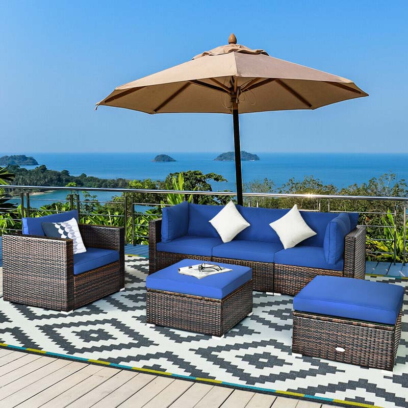 Eletriclife 6 Pieces Patio Rattan Furniture Set with Sectional Cushion