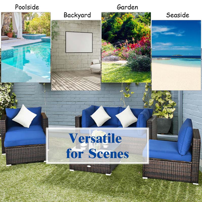 Eletriclife 6 Pieces Patio Rattan Furniture Set with Sectional Cushion