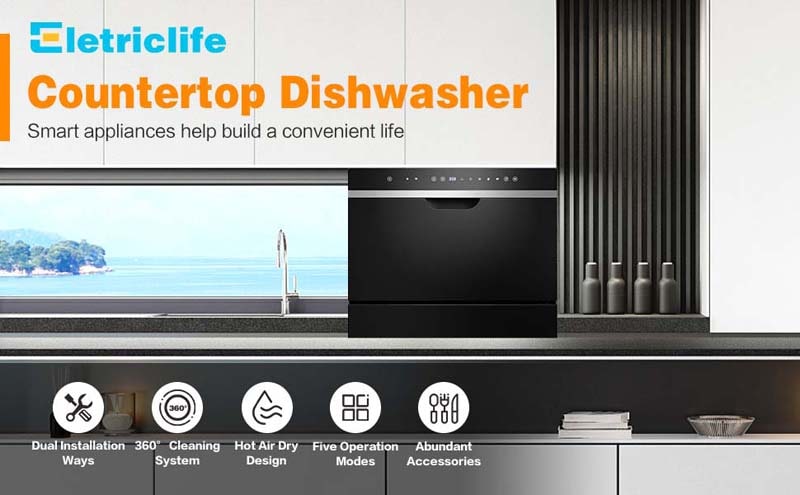 Eletriclife 6 Place Setting Built-in or Countertop Dishwasher Machine with doorknob
