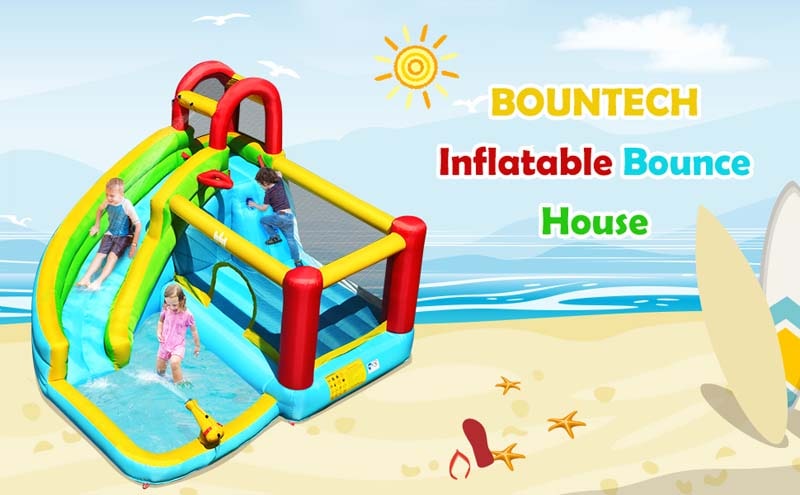 Eletriclife 6 in 1 Inflatable Bounce House with Climbing Wall and Basketball Hoop
