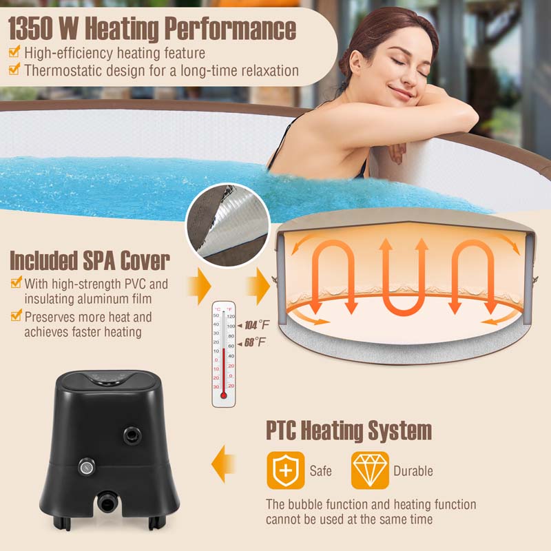 Eletriclife 72 Inches Inflatable Hot Tub SPA with 120 Air Jets Electric Heater Pump